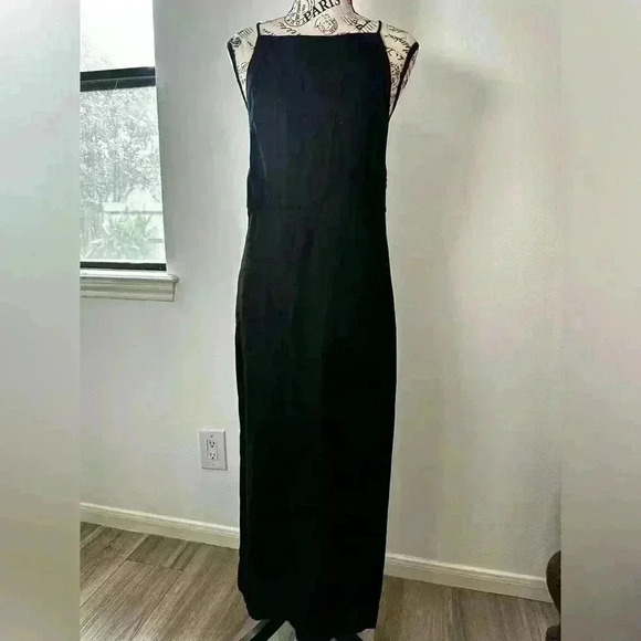 Zara Dresses & Skirts - Zara Linen Blend Midi Maxi Dress Black Square Neck XS